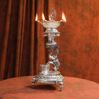 Brass Silver Plated Elephant / Peacock Design Oil Lamp (14.1 Inch) Vedansh Craft