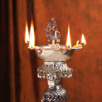 Brass Silver Plated Elephant / Peacock Design Oil Lamp (14.1 Inch) Vedansh Craft