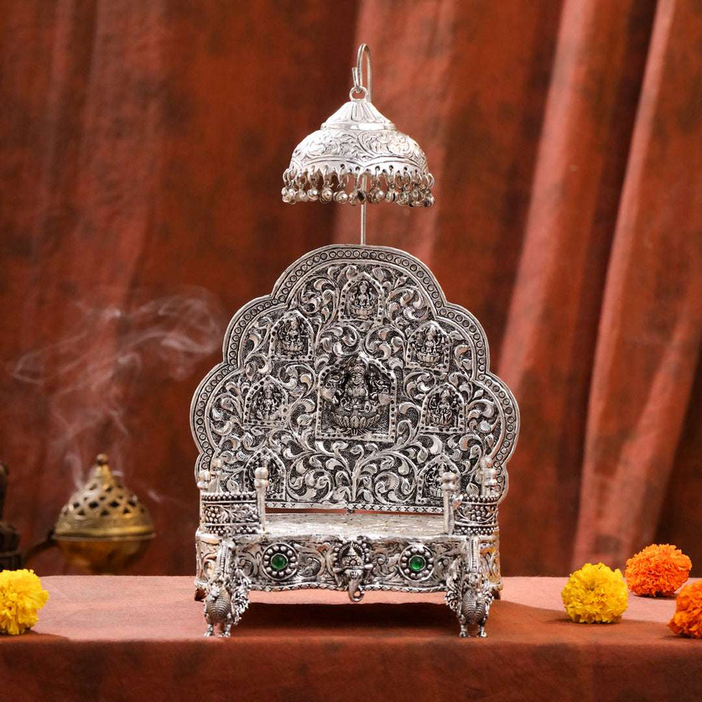 Brass Silver Plated Ashtalakshmi / Ganesha Singhasan with Dome for Laddu Gopal (14 Inch) Vedansh Craft