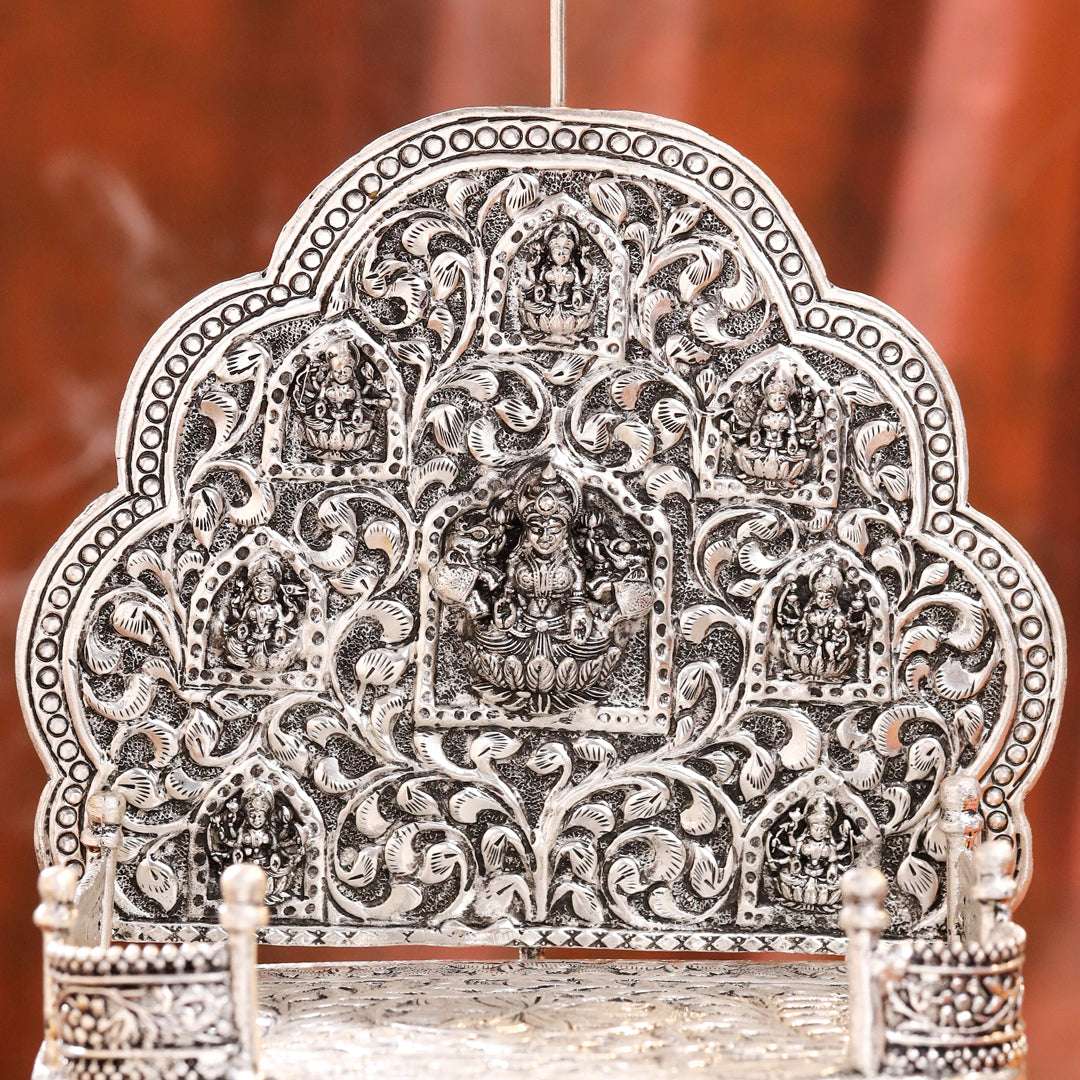Brass Silver Plated Ashtalakshmi / Ganesha Singhasan with Dome for Laddu Gopal (14 Inch) Vedansh Craft