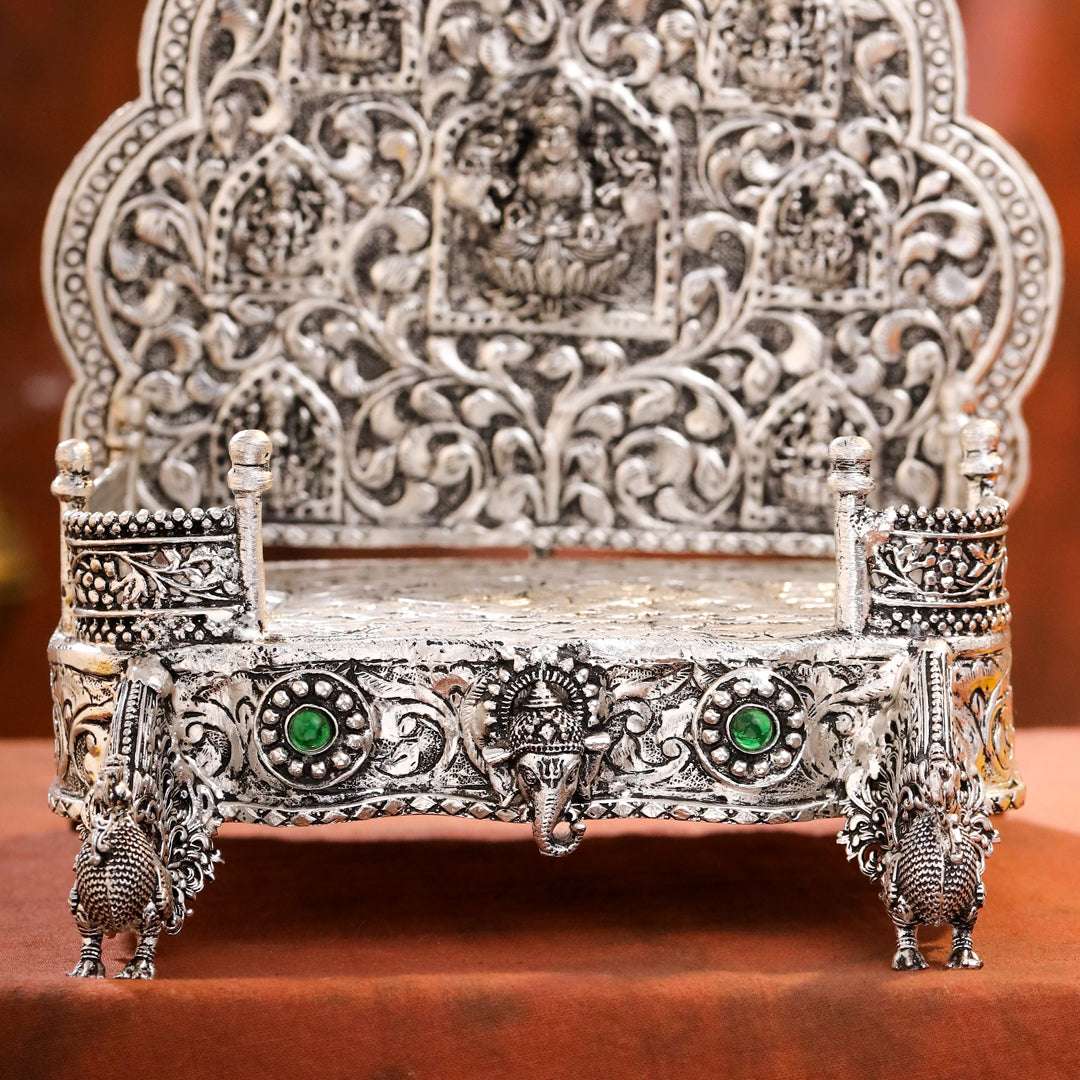 Brass Silver Plated Ashtalakshmi / Ganesha Singhasan with Dome for Laddu Gopal (14 Inch) Vedansh Craft