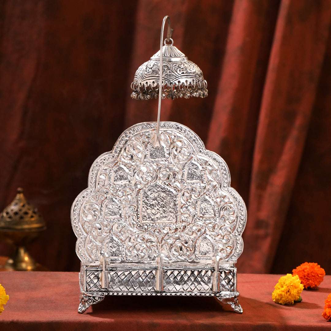 Brass Silver Plated Ashtalakshmi / Ganesha Singhasan with Dome for Laddu Gopal (14 Inch) Vedansh Craft