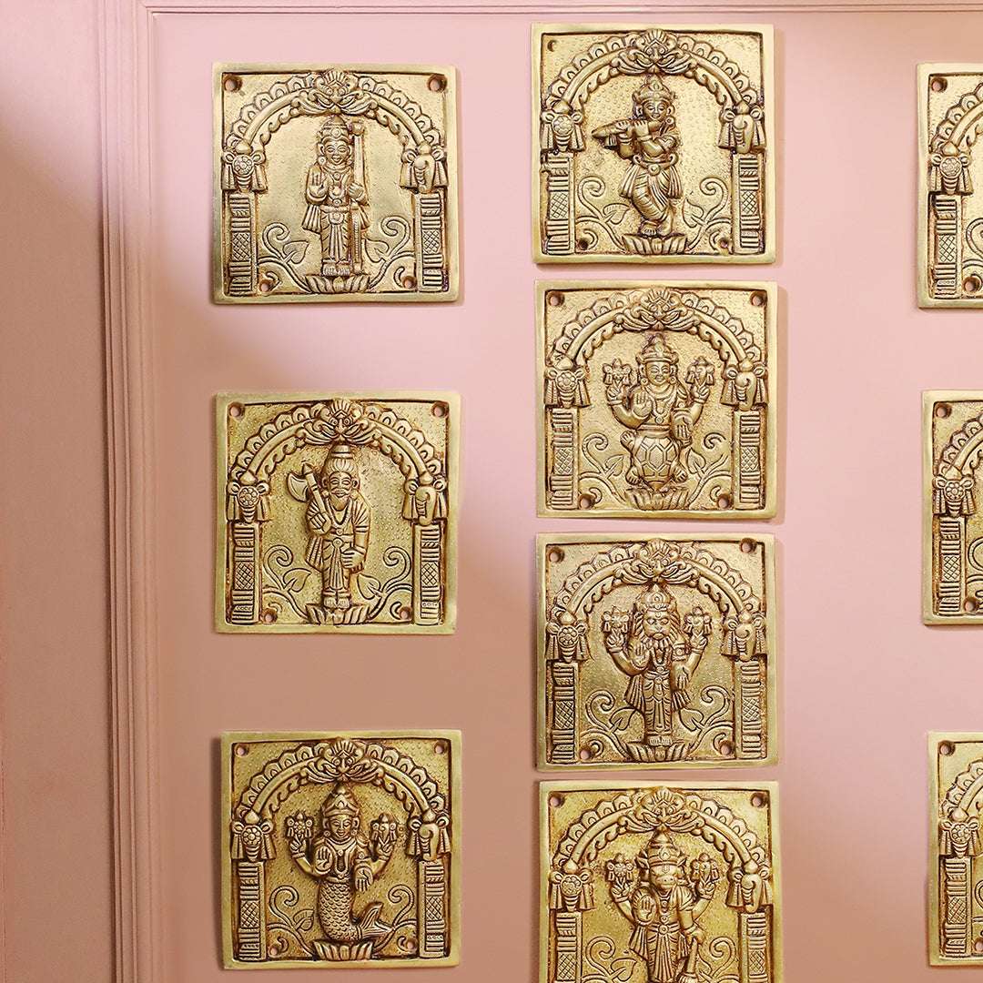 Brass Dashavatara Plates Set – Handmade Wall Decor (5.9 Inch) Vedansh Craft