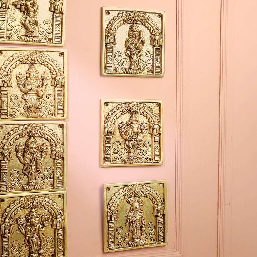 Brass Dashavatara Plates Set – Handmade Wall Decor (5.9 Inch) Vedansh Craft