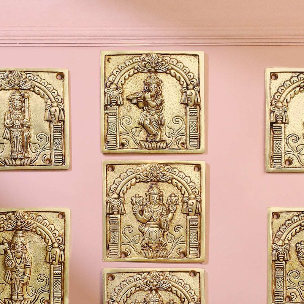 Brass Dashavatara Plates Set – Handmade Wall Decor (5.9 Inch) Vedansh Craft