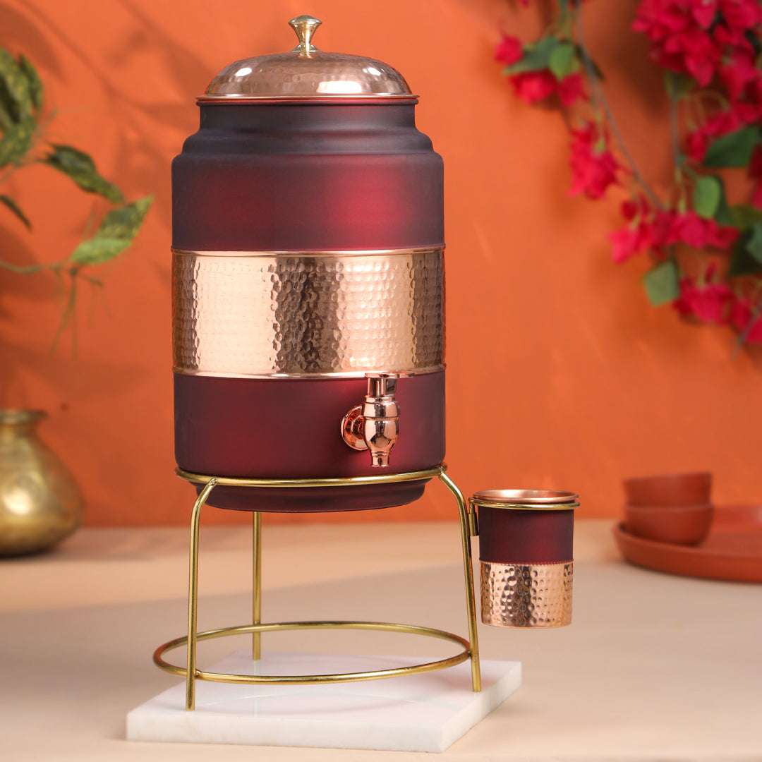 Premium Copper Water Dispenser with Glass & Stand (12 Inch) Vedansh Craft