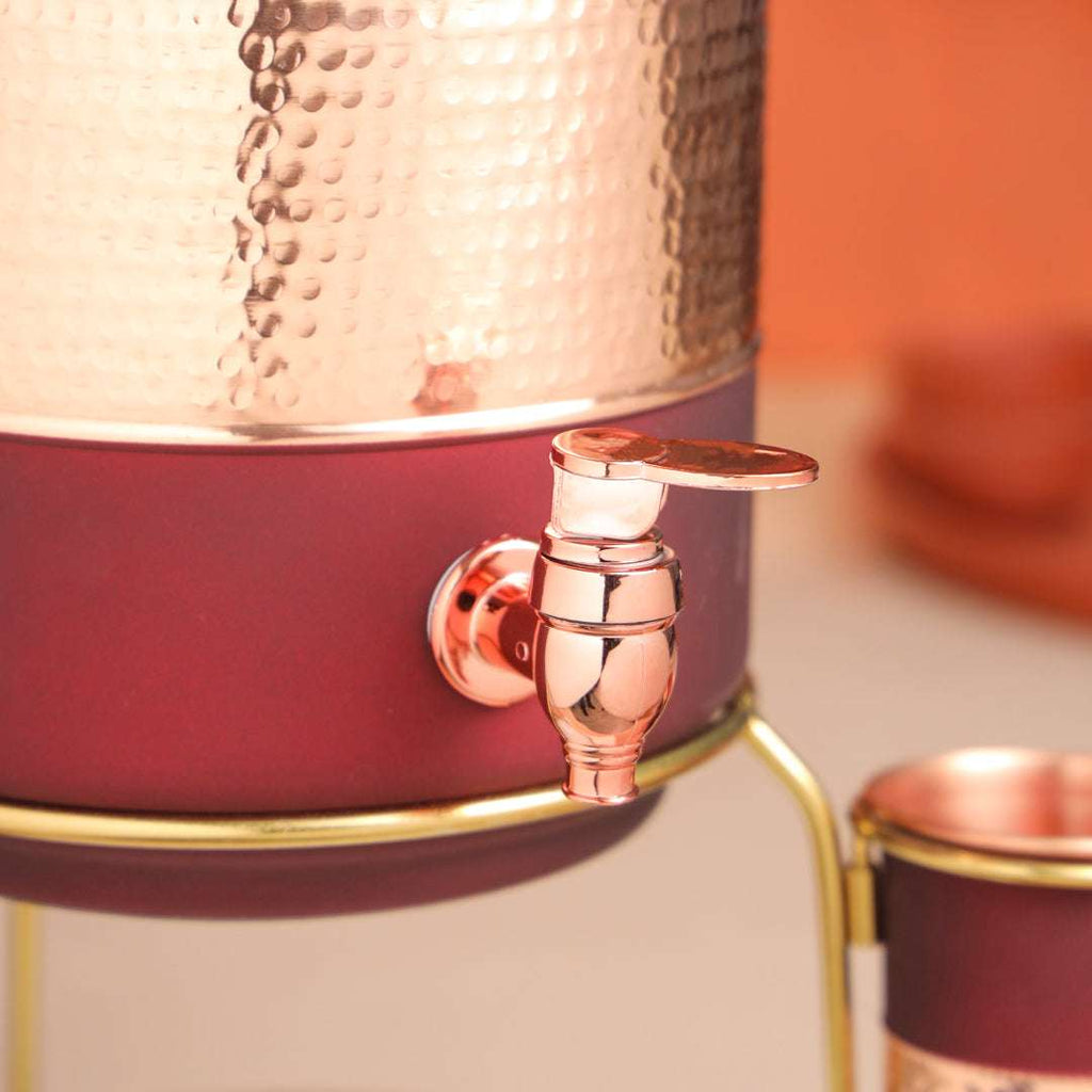 Premium Copper Water Dispenser with Glass & Stand (12 Inch) Vedansh Craft