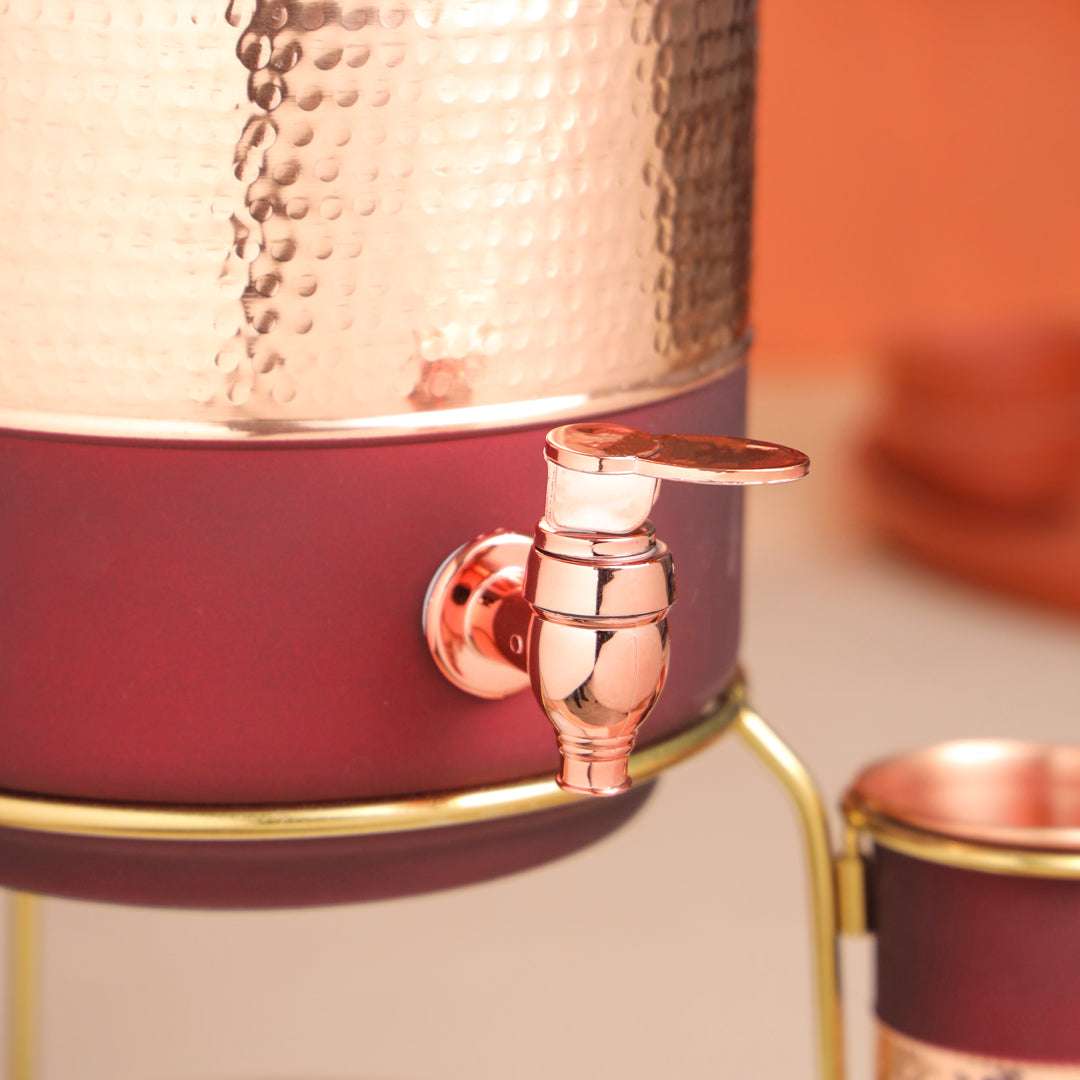 Premium Copper Water Dispenser with Glass & Stand (12 Inch) Vedansh Craft