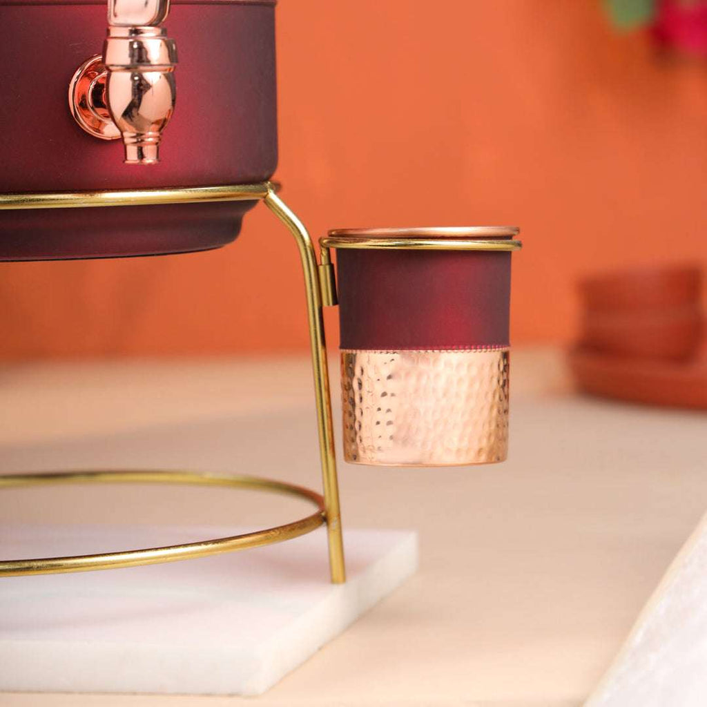Premium Copper Water Dispenser with Glass & Stand (12 Inch) Vedansh Craft