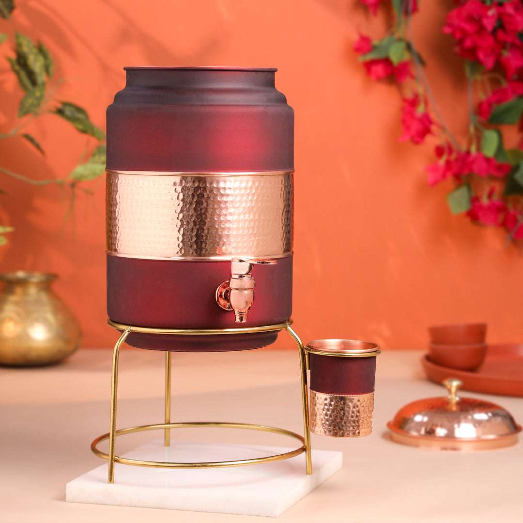 Premium Copper Water Dispenser with Glass & Stand (12 Inch) Vedansh Craft