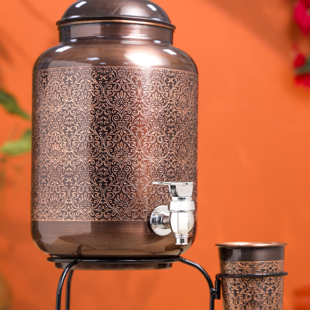 Copper Premium Water Dispenser with Glass & Stand (12 Inch) Vedansh Craft