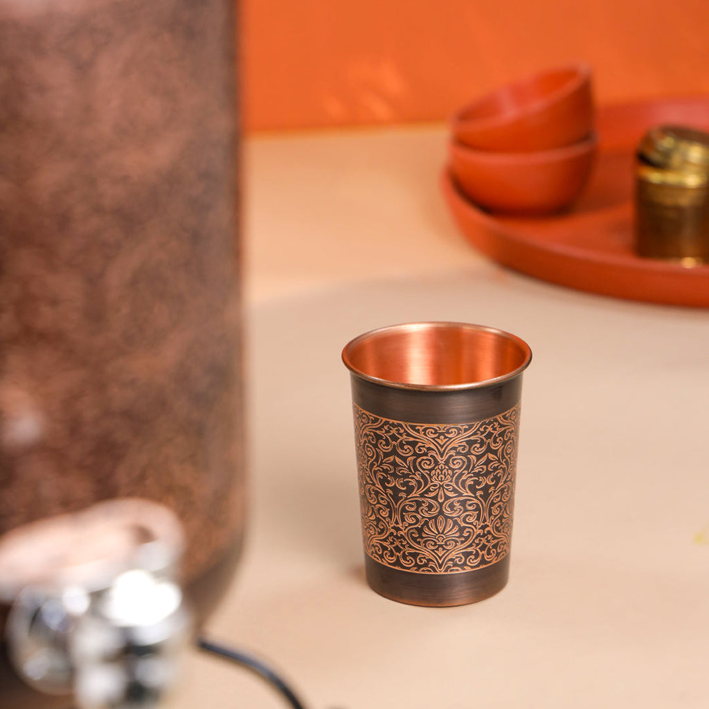 Copper Premium Water Dispenser with Glass & Stand (12 Inch) Vedansh Craft
