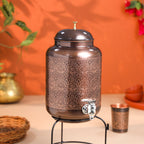 Copper Premium Water Dispenser with Glass & Stand (12 Inch) Vedansh Craft