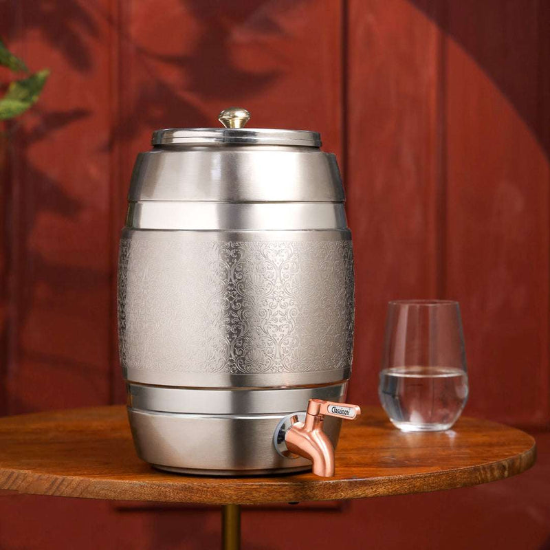 Brass Silver Water Dispenser – Premium Handmade Indian Brassware (11 Inch) Vedansh Craft