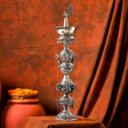 Brass Silver Plated Peacock Design Samai Oil Lamp (23.8 Inch) Vedansh Craft