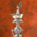 Brass Silver Plated Peacock Design Samai Oil Lamp (23.8 Inch) Vedansh Craft