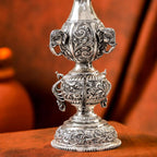 Brass Silver Plated Peacock Design Samai Oil Lamp (23.8 Inch) Vedansh Craft