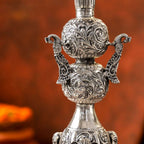 Brass Silver Plated Peacock Design Samai Oil Lamp (23.8 Inch) Vedansh Craft