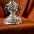 Brass Silver Plated Peacock Design Samai Oil Lamp (23.8 Inch) Vedansh Craft
