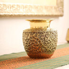 Brass Decorative Pot / Kalash Intricately Engraved Floral Design (6 Inch) Vedansh Craft