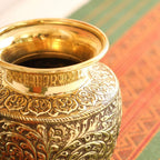 Brass Decorative Pot / Kalash Intricately Engraved Floral Design (6 Inch) Vedansh Craft