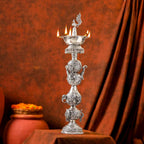 Brass Silver Plated Peacock Design Samai Oil Lamp (23.8 Inch) Vedansh Craft