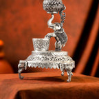 Brass Silver Plated Elephant / Peacock Design Oil Lamp (14.1 Inch) Vedansh Craft