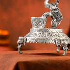 Brass Silver Plated Elephant / Peacock Design Oil Lamp (14.1 Inch) Vedansh Craft