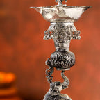 Brass Silver Plated Elephant / Peacock Design Oil Lamp (14.1 Inch) Vedansh Craft