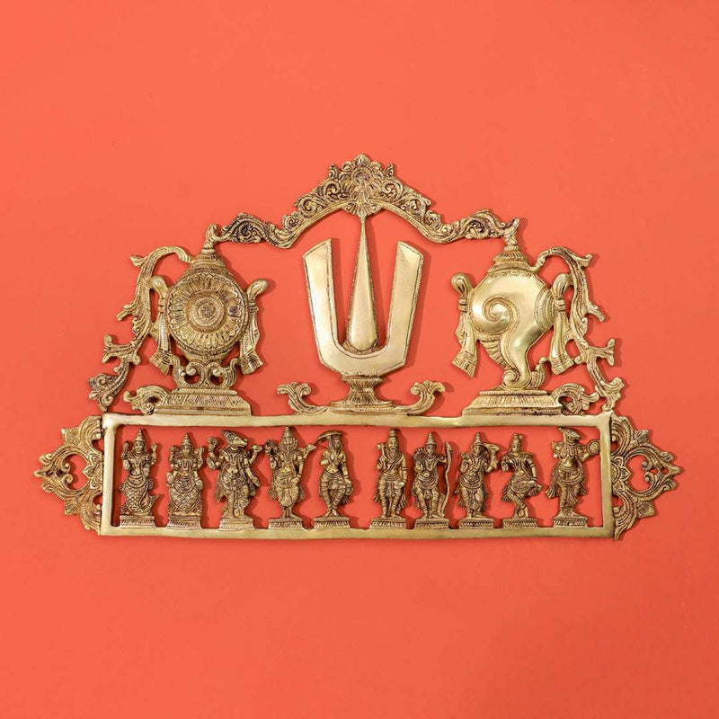 Brass Shankh Chakra Namah & Dashavatara Wall Hanging (14.7 Inch) Vedansh Craft