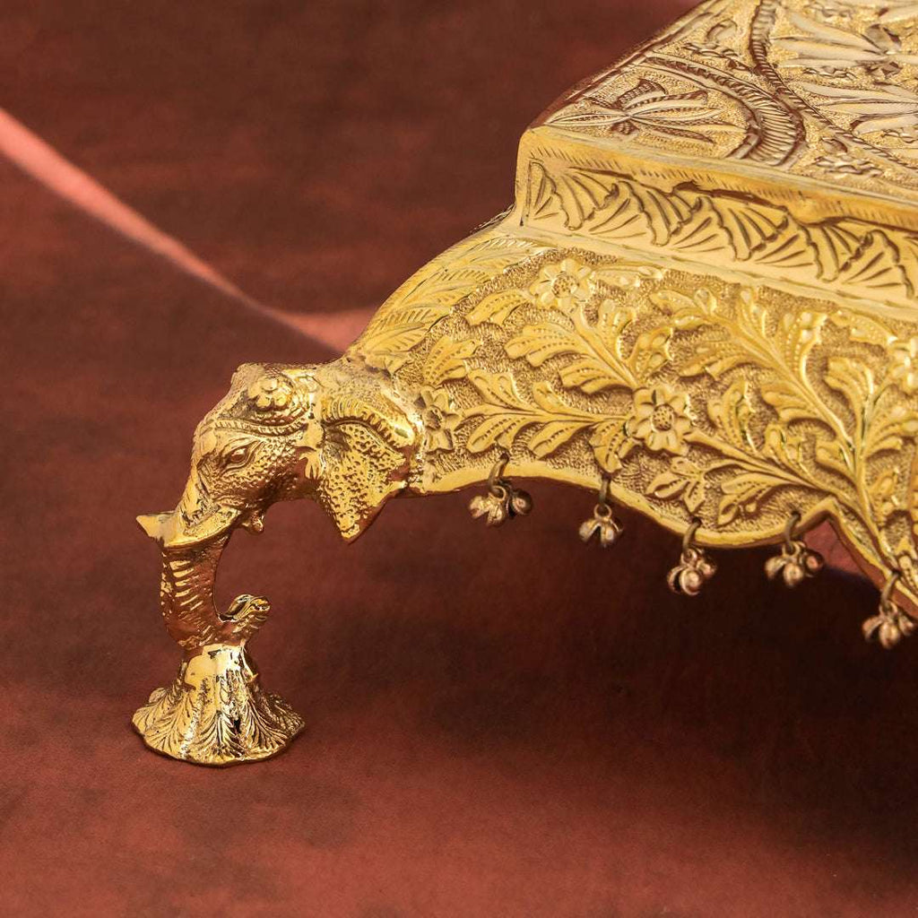 Brass Handcrafted Chowki with Elephant Leg (6.3 Inch) Vedansh Craft