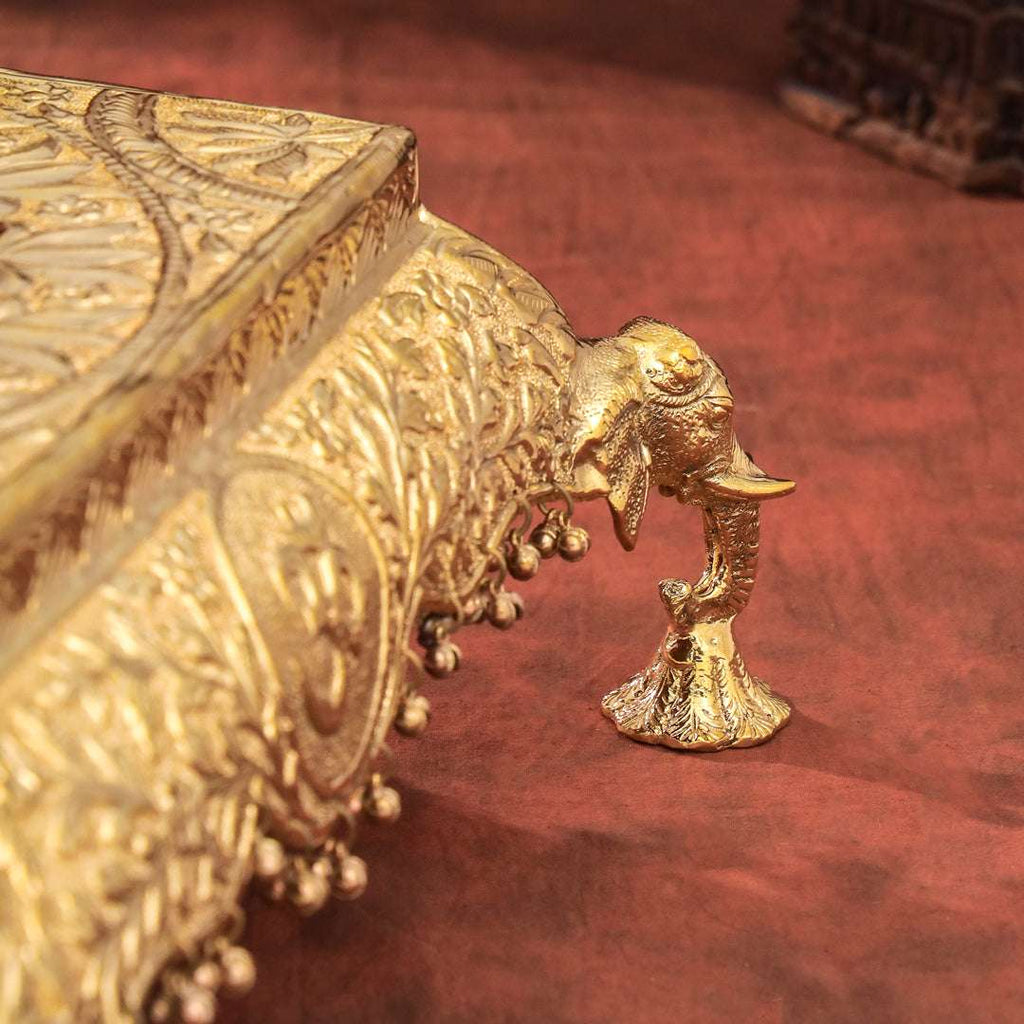 Brass Handcrafted Chowki with Elephant Leg (6.3 Inch) Vedansh Craft