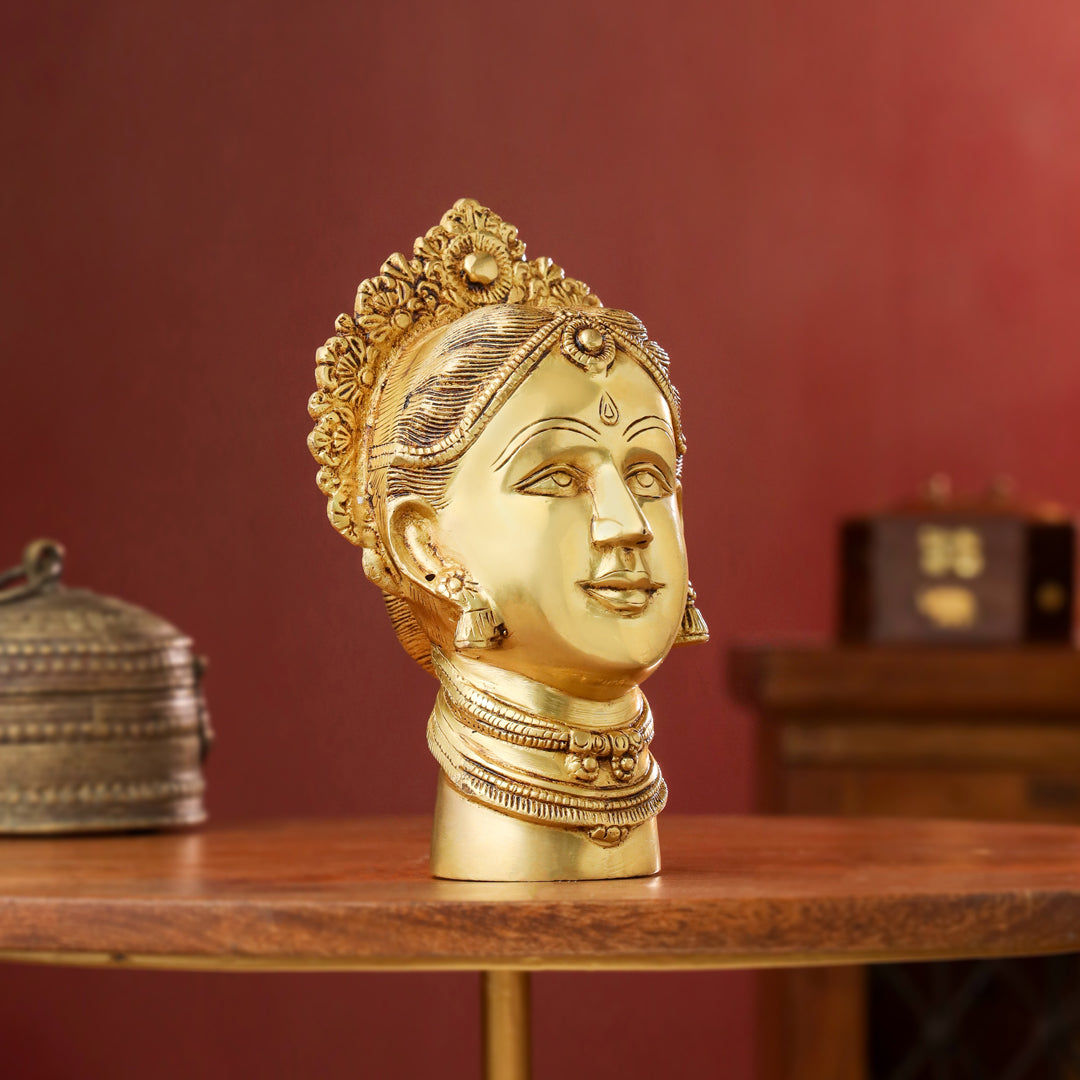 Brass Parvati Head Idol – Handmade Spiritual Decor (8.5 Inch) Vedansh Craft