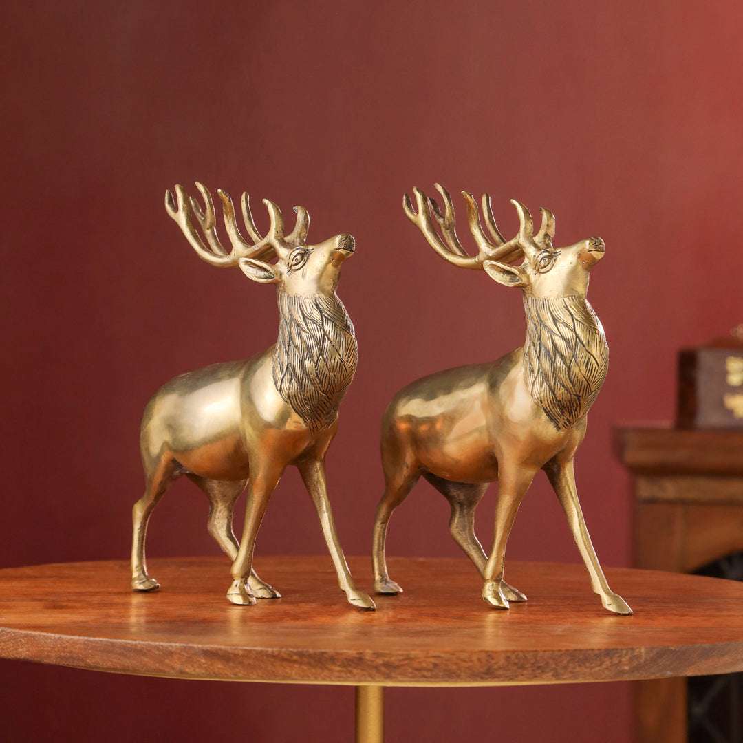 Brass Handmade Deer Pair – Premium Decorative Showpiece (9.3 Inch) Vedansh Craft