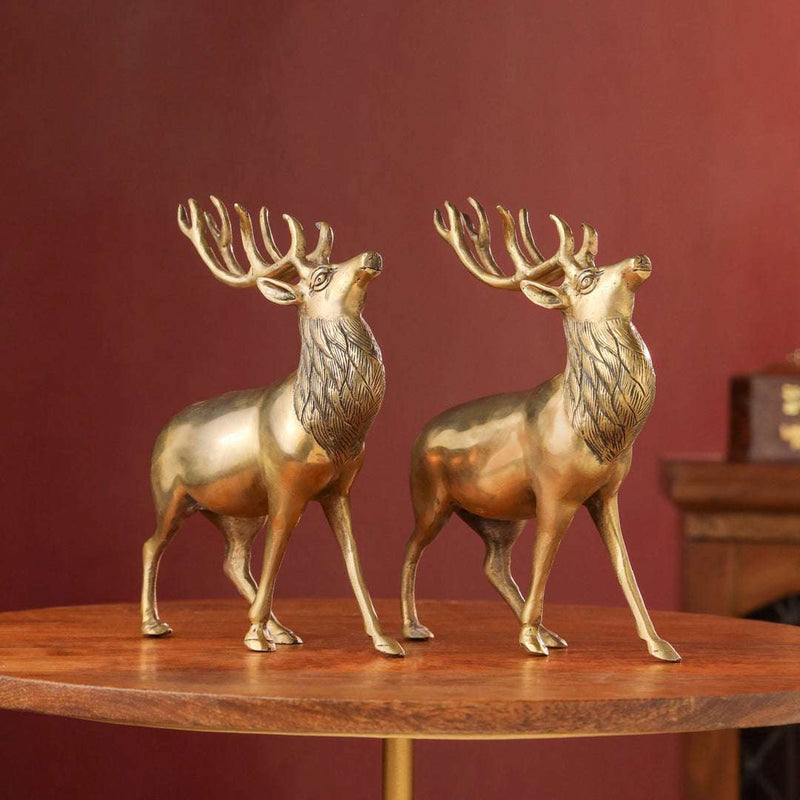 Brass Handmade Deer Pair – Premium Decorative Showpiece (9.3 Inch) Vedansh Craft