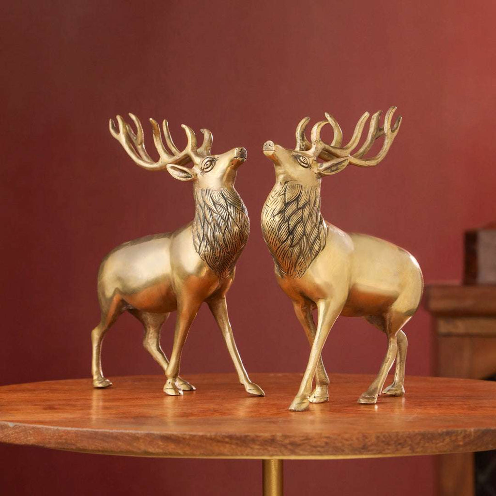 Brass Handmade Deer Pair – Premium Decorative Showpiece (9.3 Inch) Vedansh Craft