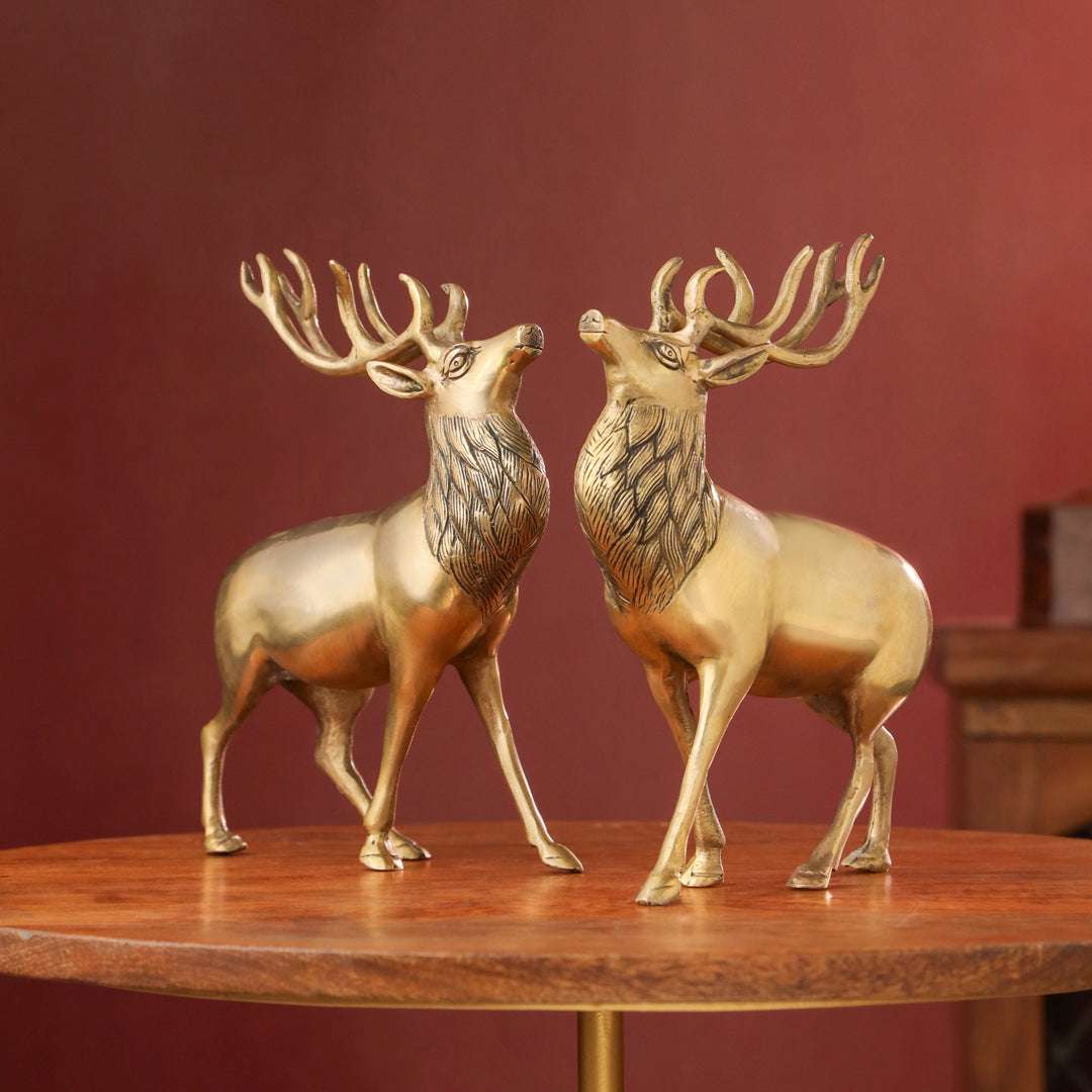 Brass Handmade Deer Pair – Premium Decorative Showpiece (9.3 Inch) Vedansh Craft