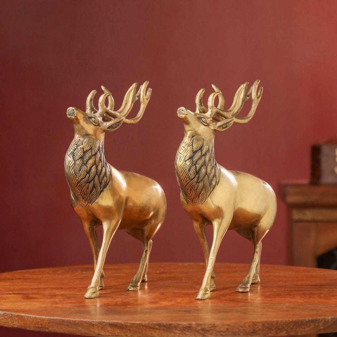 Brass Handmade Deer Pair – Premium Decorative Showpiece (9.3 Inch) Vedansh Craft