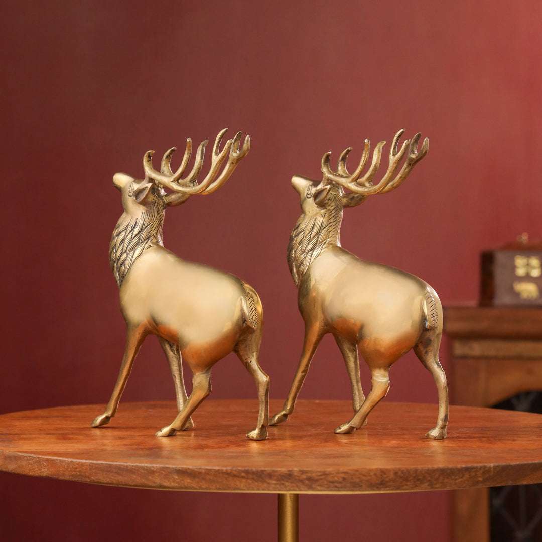 Brass Handmade Deer Pair – Premium Decorative Showpiece (9.3 Inch) Vedansh Craft