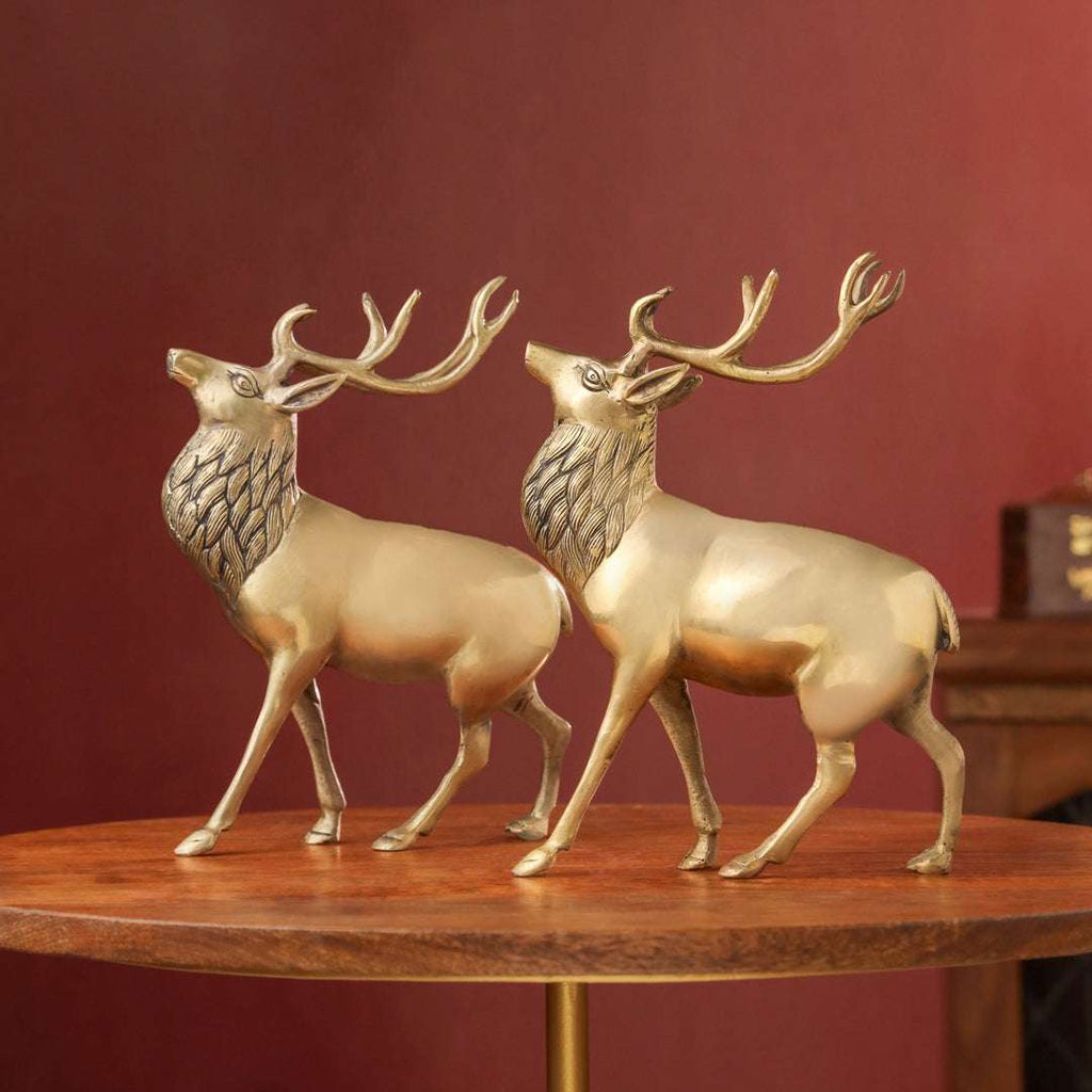 Brass Handmade Deer Pair – Premium Decorative Showpiece (9.3 Inch) Vedansh Craft