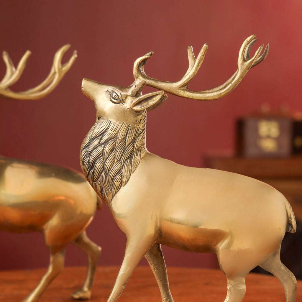 Brass Handmade Deer Pair – Premium Decorative Showpiece (9.3 Inch) Vedansh Craft