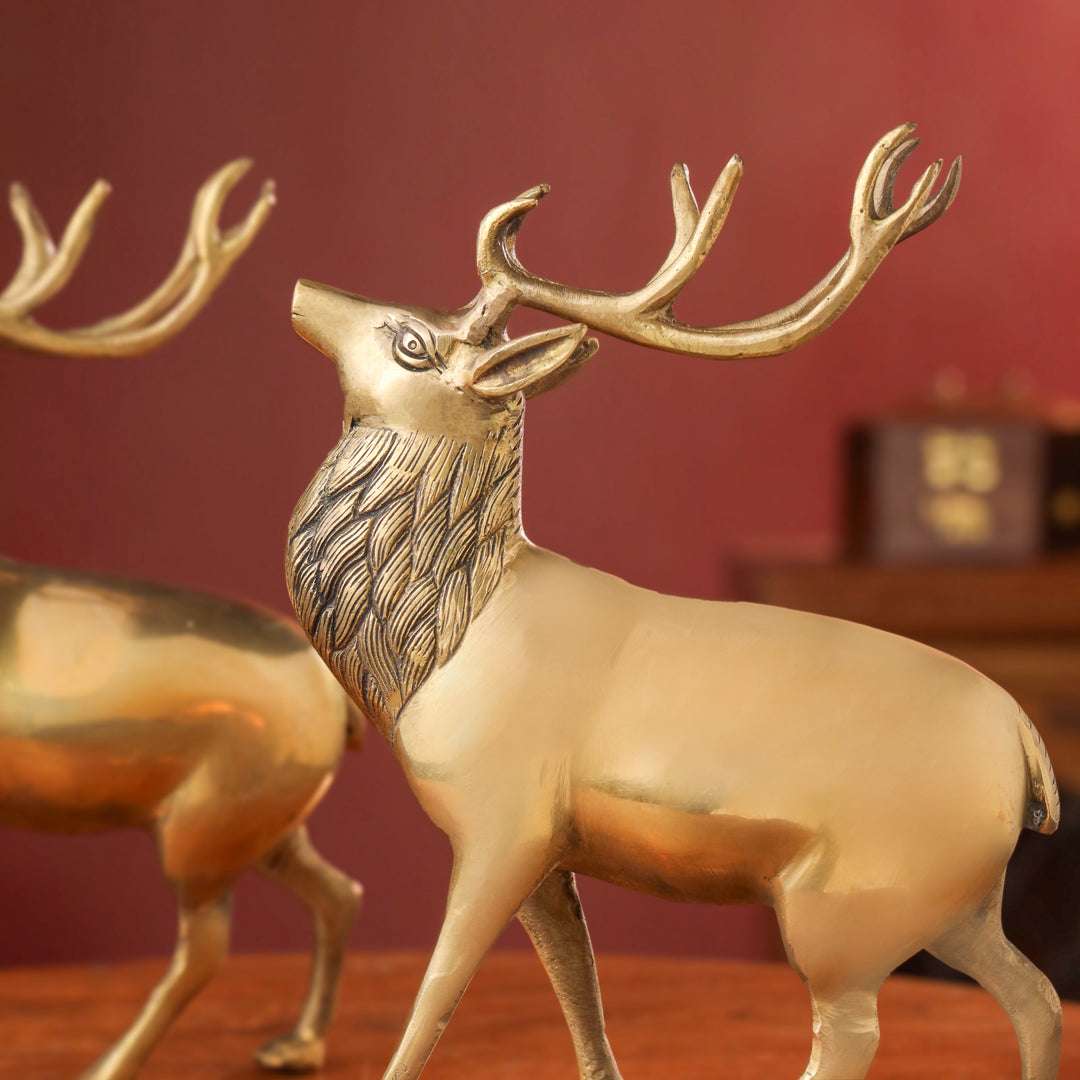 Brass Handmade Deer Pair – Premium Decorative Showpiece (9.3 Inch) Vedansh Craft
