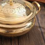 Brass Serving Pot With Lid And Handle (5.4 Inch) Vedansh Craft