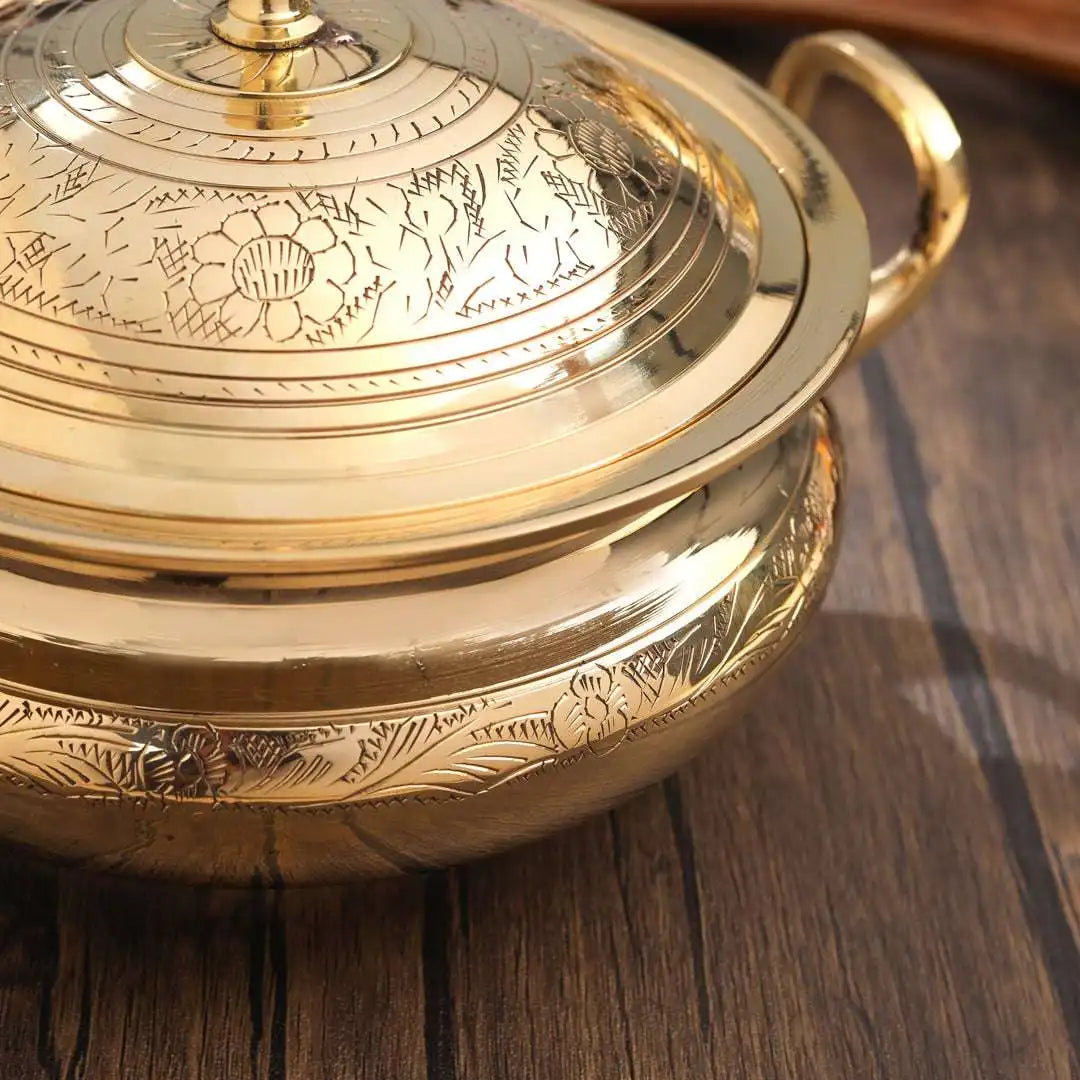Brass Serving Pot With Lid And Handle (5.4 Inch) Vedansh Craft