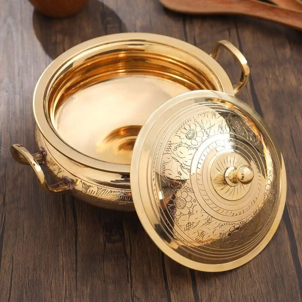 Brass Serving Pot With Lid And Handle (5.4 Inch) Vedansh Craft
