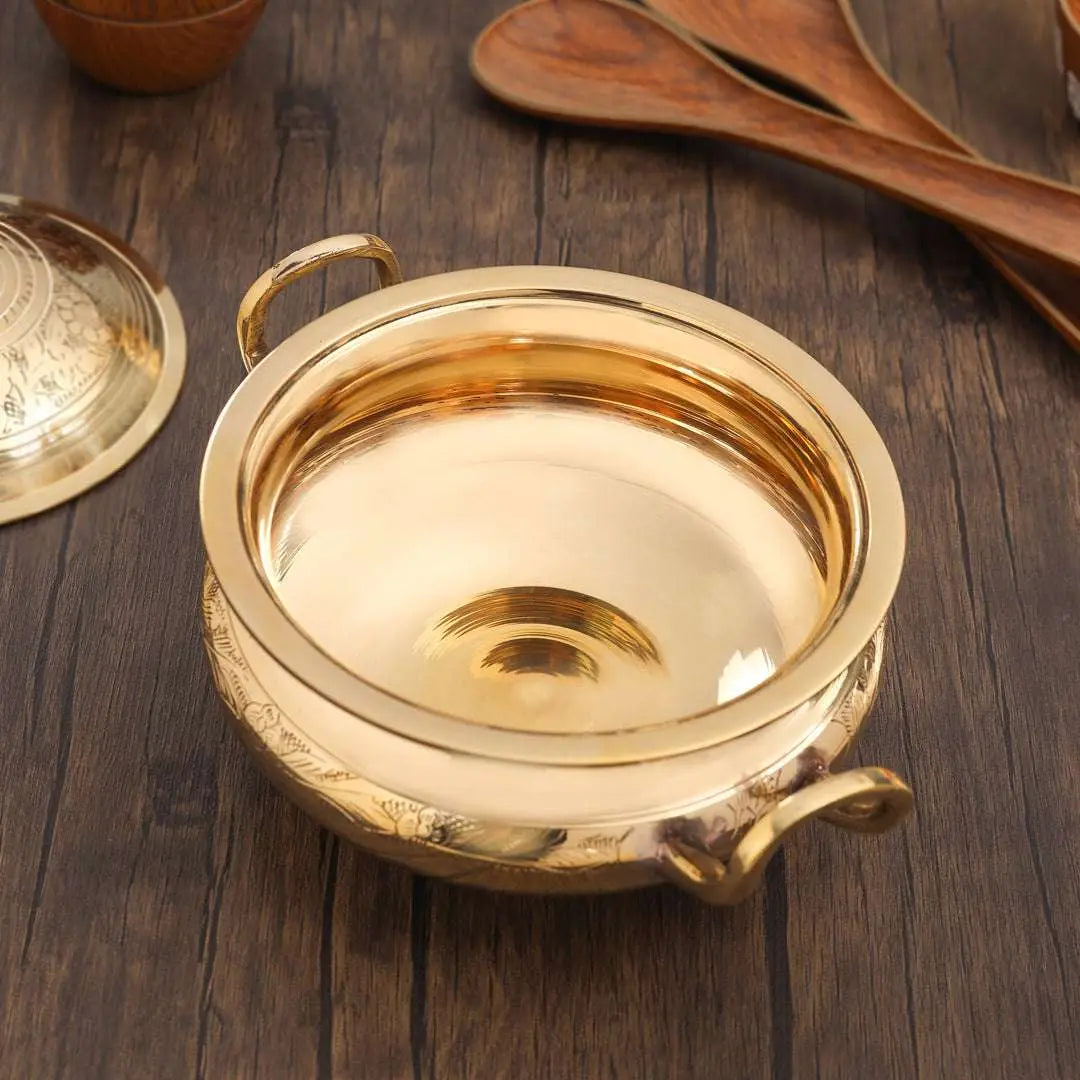 Brass Serving Pot With Lid And Handle (5.4 Inch) Vedansh Craft