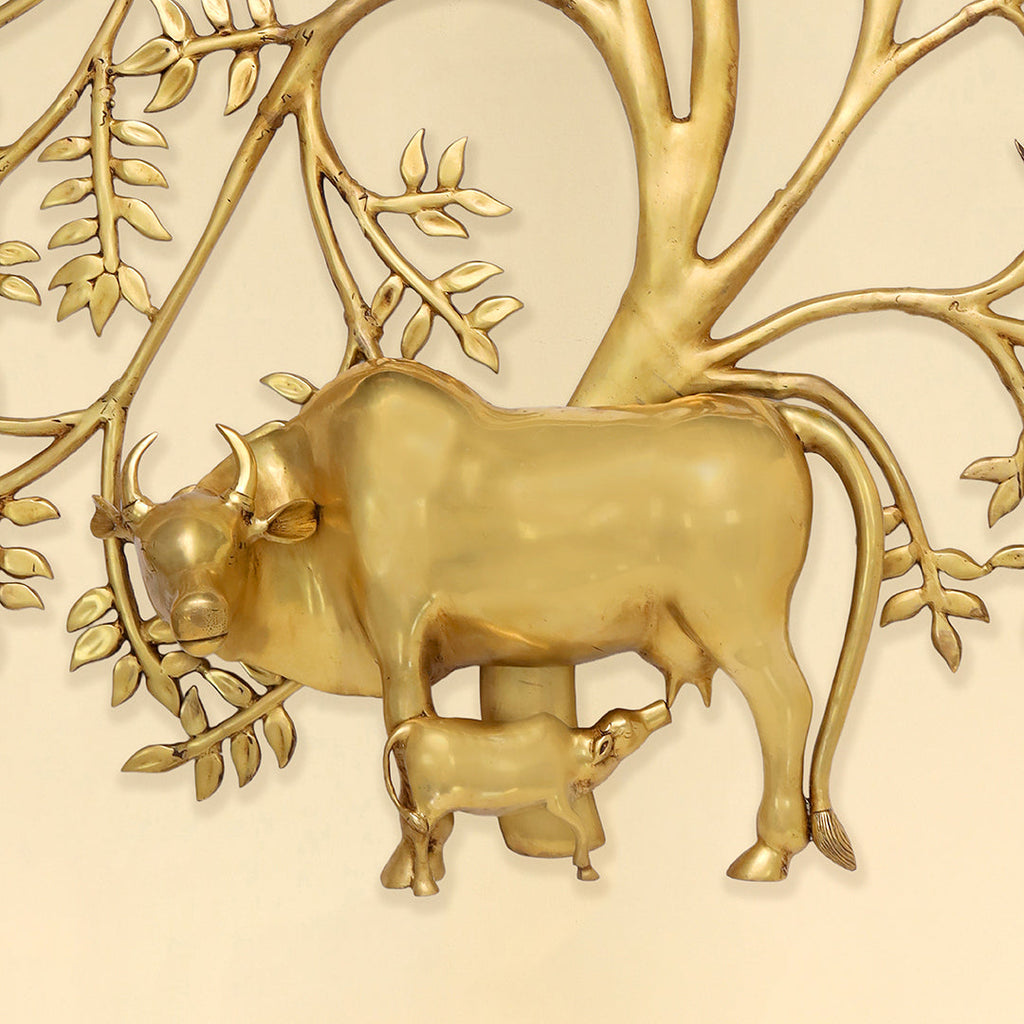 Brass Cow & Calf With Kalpvriksha Tree Wall Hanging (44.8 Inch) Vedansh Craft