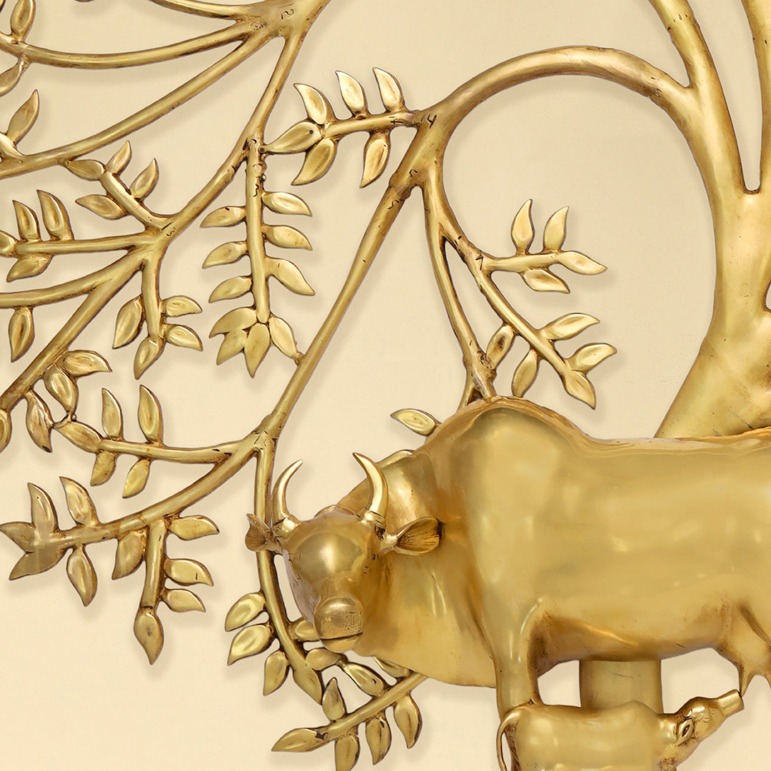 Brass Cow & Calf With Kalpvriksha Tree Wall Hanging (44.8 Inch) Vedansh Craft