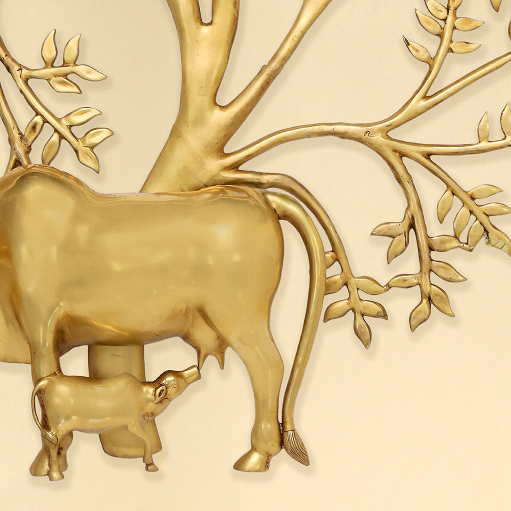 Brass Cow & Calf With Kalpvriksha Tree Wall Hanging (44.8 Inch) Vedansh Craft