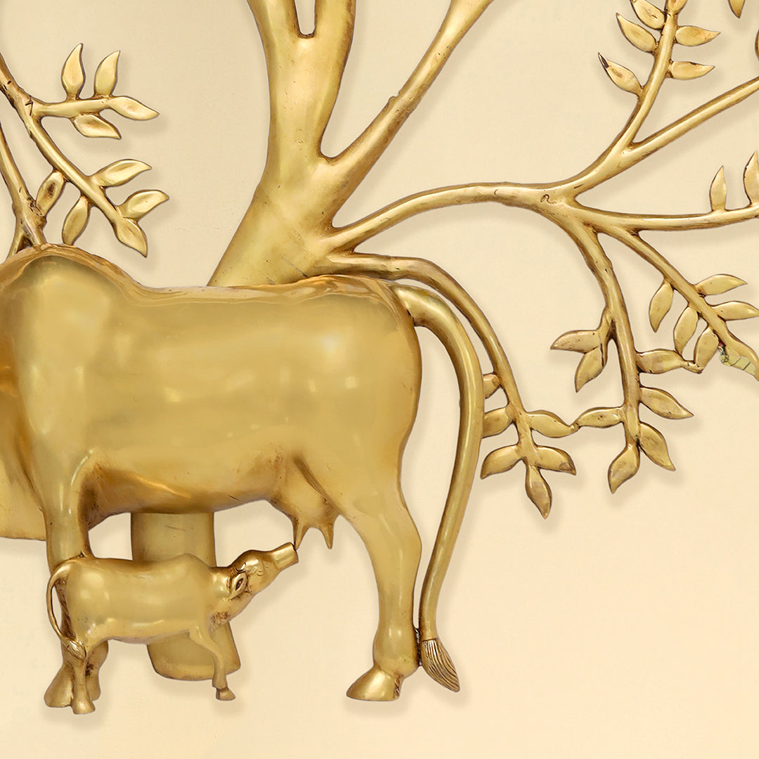 Brass Cow & Calf With Kalpvriksha Tree Wall Hanging (44.8 Inch) Vedansh Craft